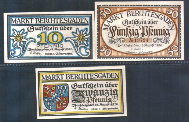 Bayern Berchtesgaden 10,20 und 50 Pfennig 1920