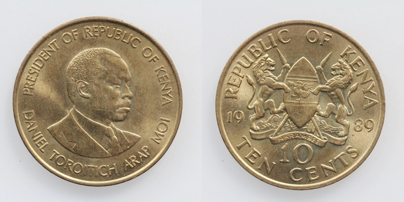 Kenya Daniel Toroitich Arap Moi 10 Cents 1989