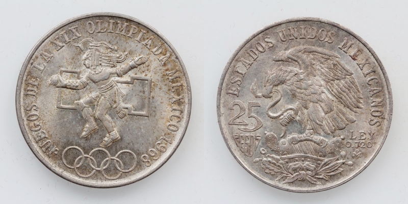 Mexiko 25 Pesos 1968 Olympische Spiele Silber