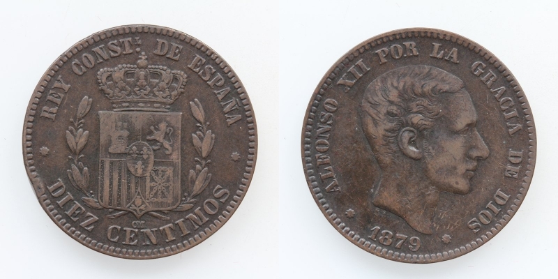 Spanien Alfonso XII. 10 Centimos 1879