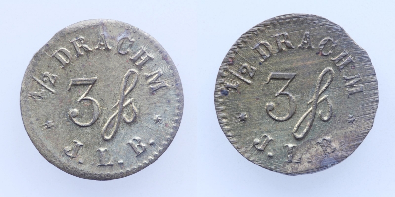 Wertmarke 1/2 Drachm 3 J.L.B