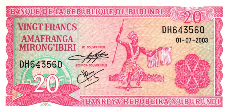 Burundi 20,50 und 500 Francs 2001/03