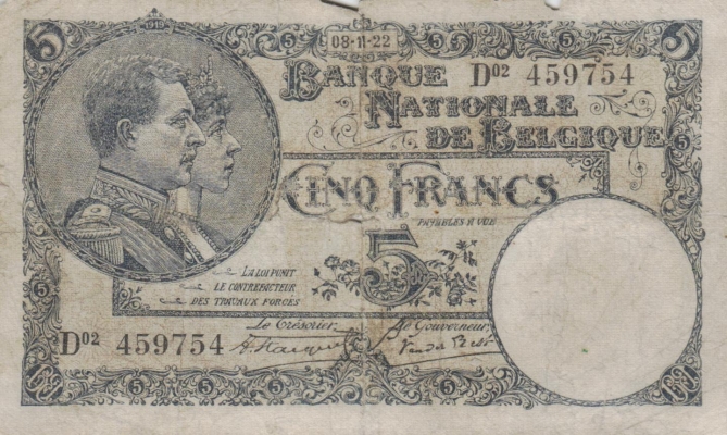 Belgien 5 Francs 1922