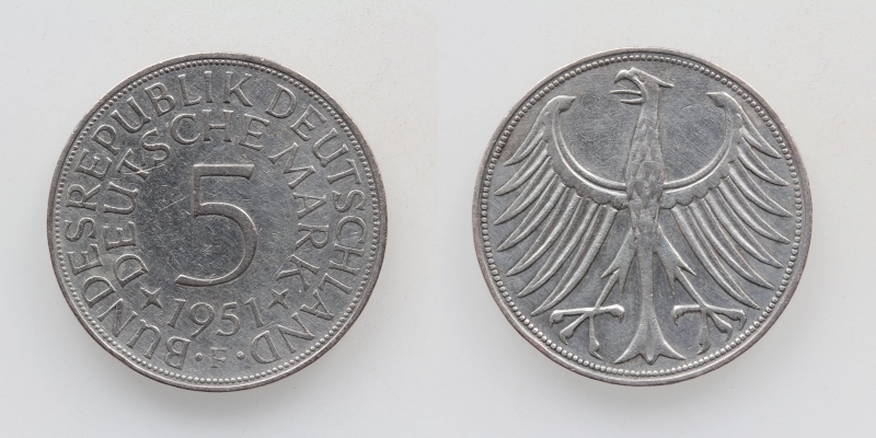 Deutschland 5 Mark 1951 F Silber