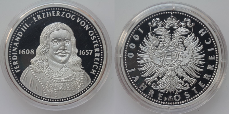 Silbermedaille Ferdinand III. Serie 1000 Jahre Österreich 1996 PP