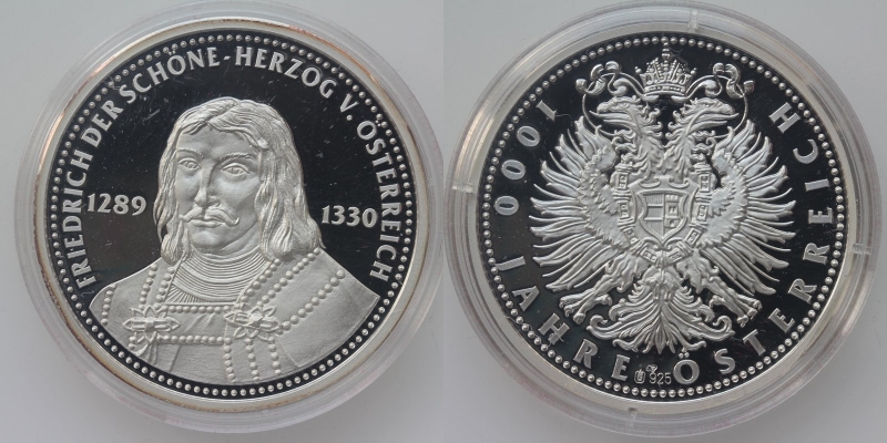 Silbermedaille Friedrich der Schöne Serie 1000 Jahre Österreich 1996 PP