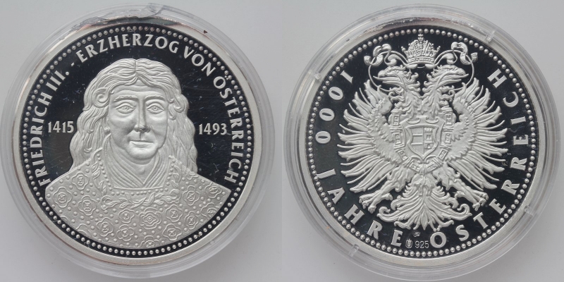 Silbermedaille 1000 Jahre Österreich 1996 Friedrich III.