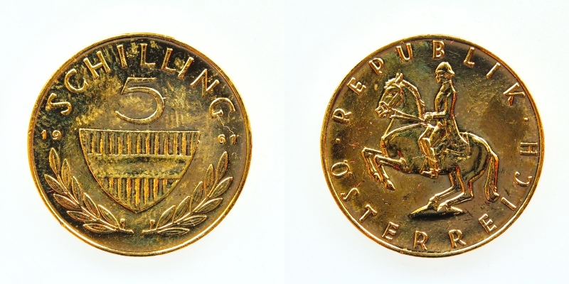 Österreich 5 Schilling 1961 Silber vergoldet