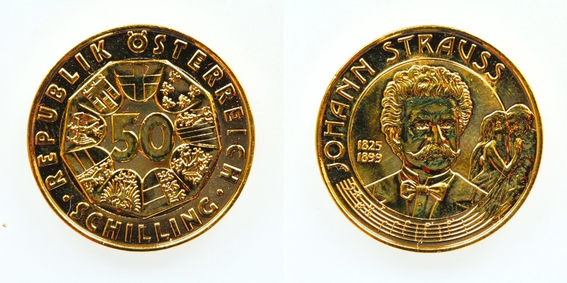 Österreich 50 Schilling 1999 Johann Strauß vergoldet