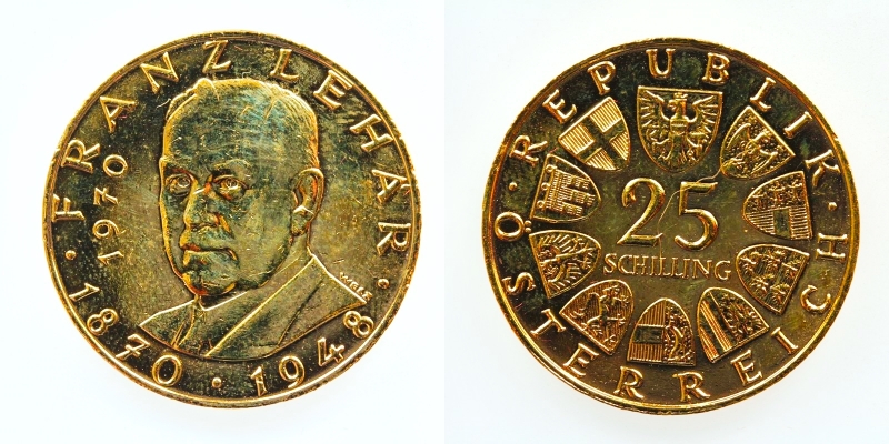 Österreich 25 Schilling 1970 Franz Lehar Silber vergoldet