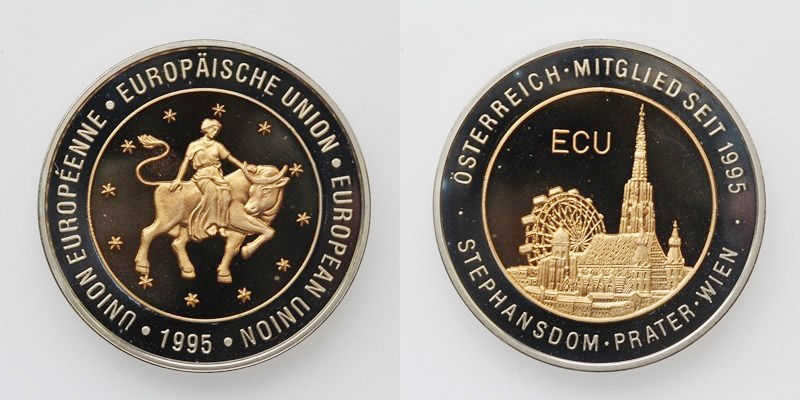 Österreich ECU Medaille 1995 Stephansdom Prater Wien Bimetall