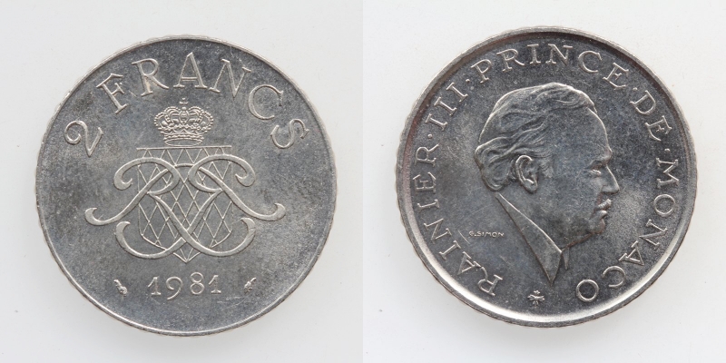 Monaco Rainier III 2 Francs 1981