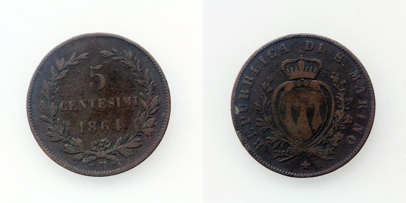 San Marino 5 Centesimi 1864 M