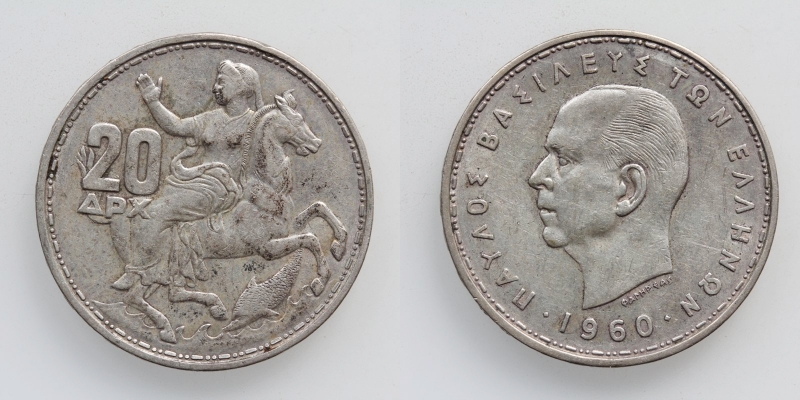 Griechenland 20 Drachmen 1960 Silber