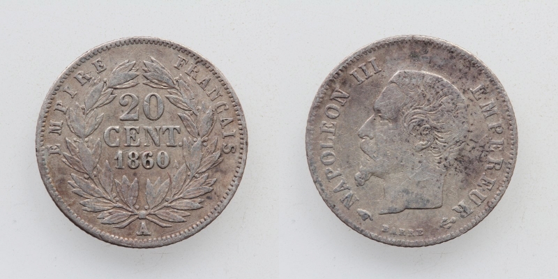 Frankreich Napoleon III. 20 Centimes 1860 A Paris Silber