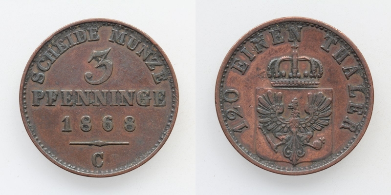 Brandenburg-Preußen 3 Pfennig 1868 C