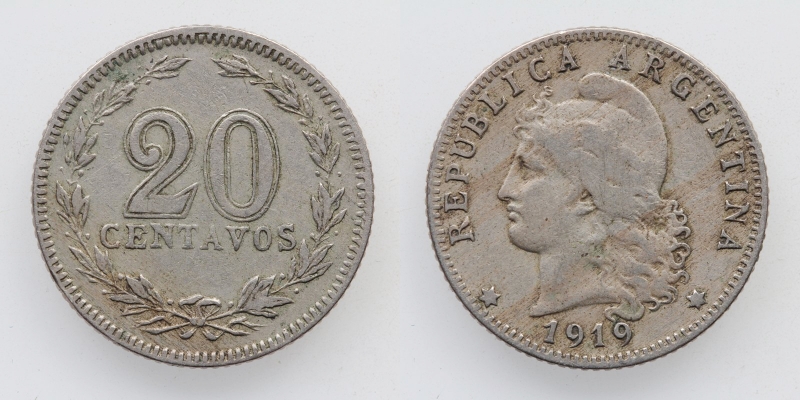 Argentinien 20 Centavos 1919