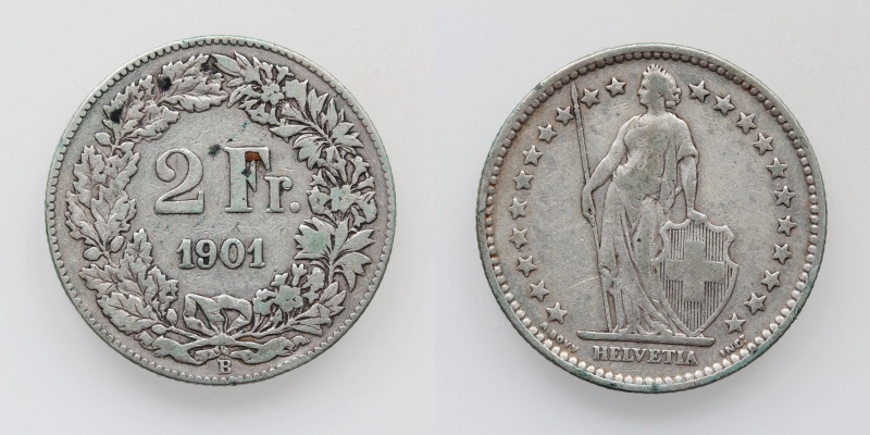 Schweiz 2 Franken 1901 B R!
