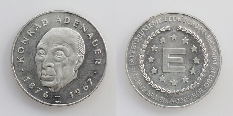 Europa Taler ECU Konrad Adenauer 1876-1967 Silber