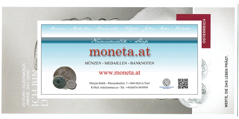 FOLDER / FLYER zu 20 Euro 2016 Silber Mozart Das Genie