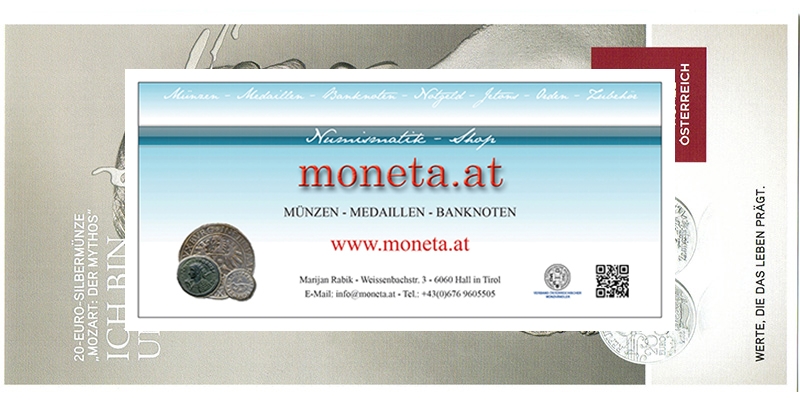 FOLDER / FLYER zu 20 Euro 2016 Silber Mozart Der Mythos