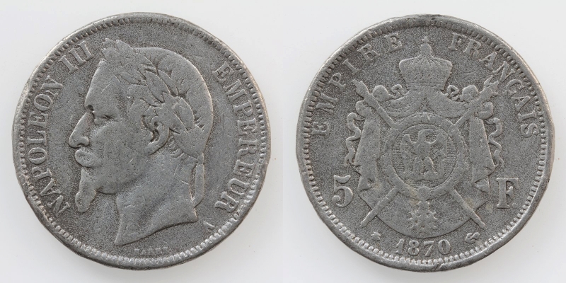 Frankreich Napoleon III. 5 Francs 1870 Zinnabschlag