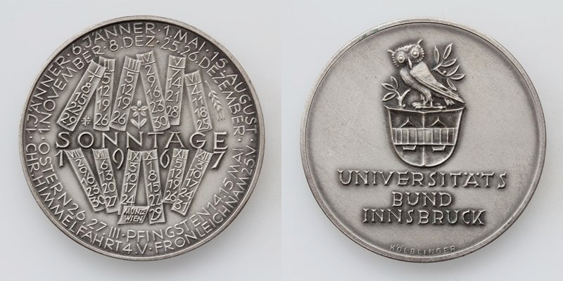 Universitätsbund Innsbruck Kalendermedaille 1967