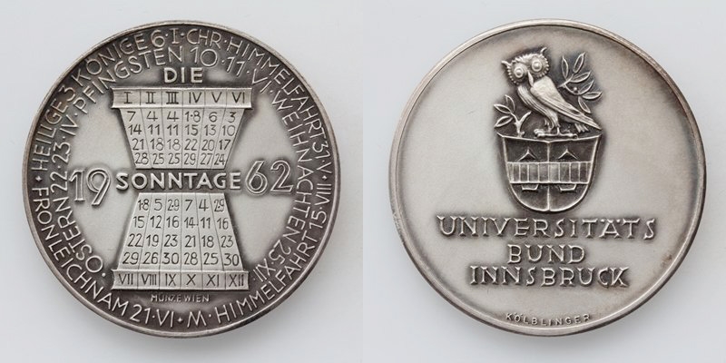 Universitätsbund Innsbruck Kalendermedaille 1962