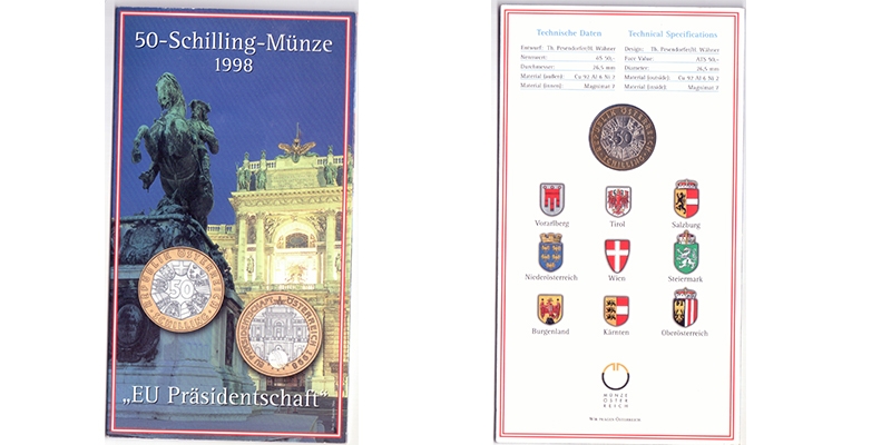 Österreich 50 Schilling 1998 EU Präsidentschaft Blister