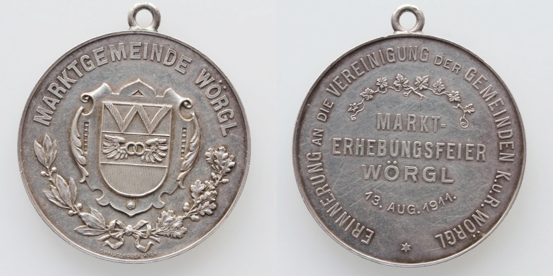 Tirol-Wörgl Franz Joseph I. AG-Medaille 1911 Markterhebungsfeier R!