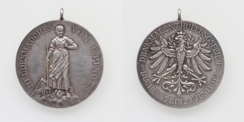 Tirol AG-Medaille Spinges 1912 Heldenmädchen von Spinges R!