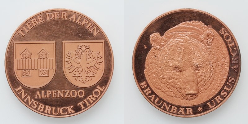 Tirol Alpenzoo Innsbruck Medaille o.J. Braunbär (ca. 1980) PP