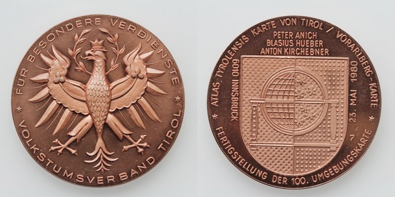 Tirol Medaille Volkstumsverband Tirol 1980 Karte von Tirol PP