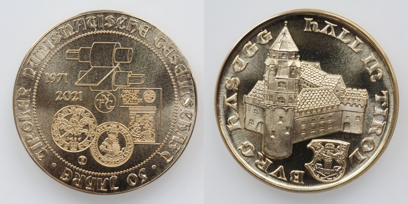 Tiroler Numismatische Gesellschaft Messing-Medaille 1971-2021 50 Jahre