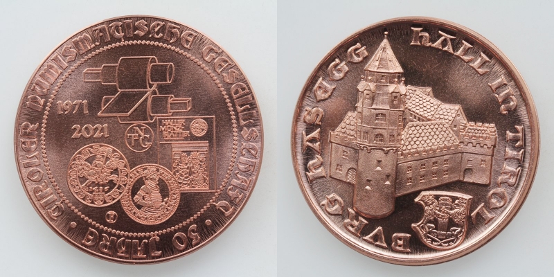 Tiroler Numismatische Gesellschaft AE-Medaille 1971-2021 50 Jahre