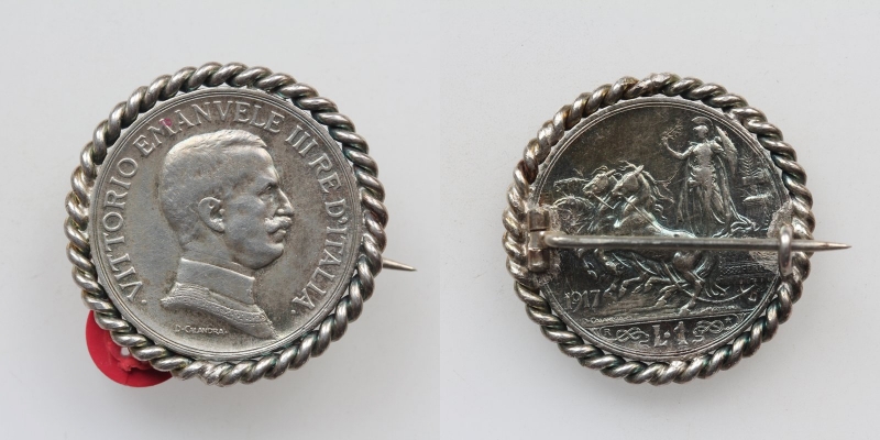 Vittorio Emanuele III. 1 Lira 1917 R Brosche Silber