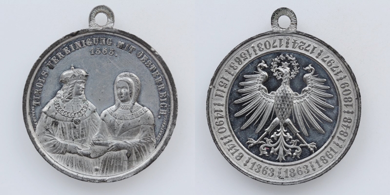 Tirol Zinn-Medaille 1863 500 Jahrfeier Tirol bei Habsburg