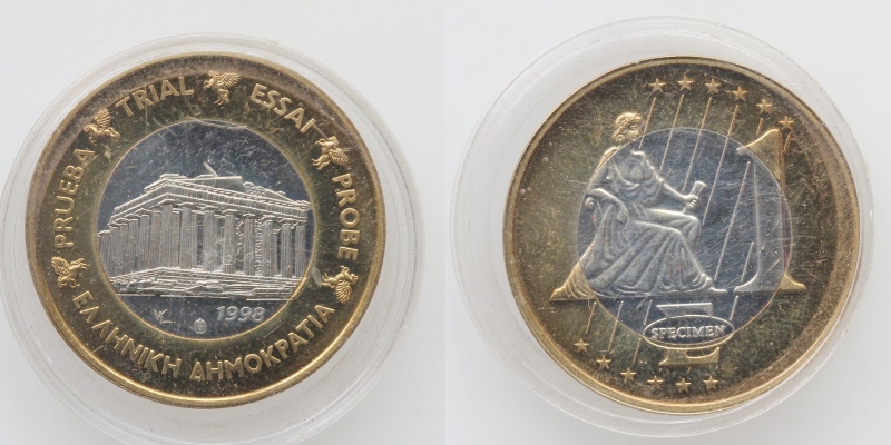 Griechenland Euro PROBE-SPECIMEN 1 Euro 1998 PP Bimetall