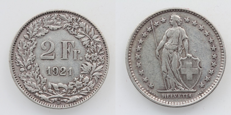 Schweiz 2 Franken 1921 B