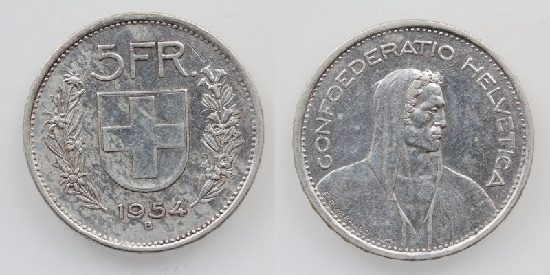 Schweiz 5 Franken 1954 B