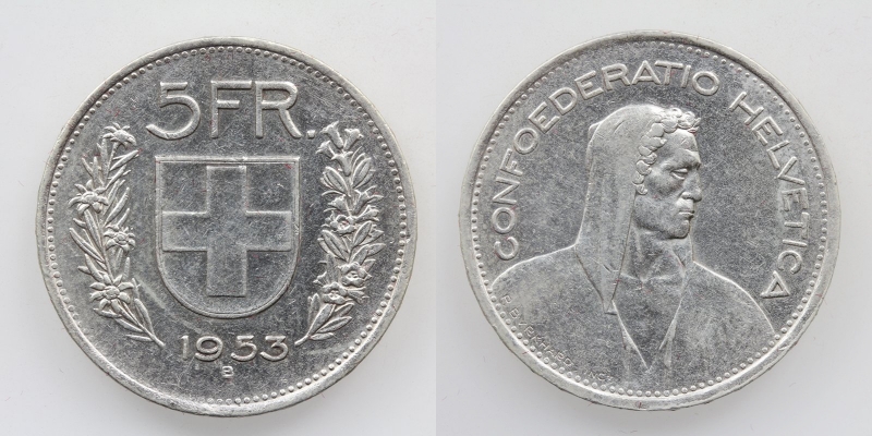 Schweiz 5 Franken 1953 B