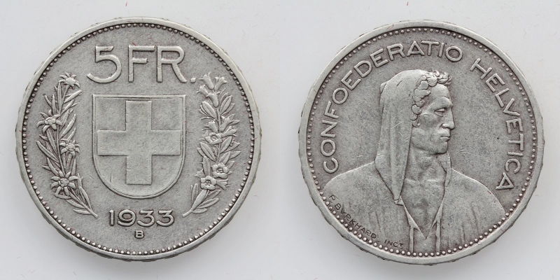 Schweiz 5 Franken 1933 B