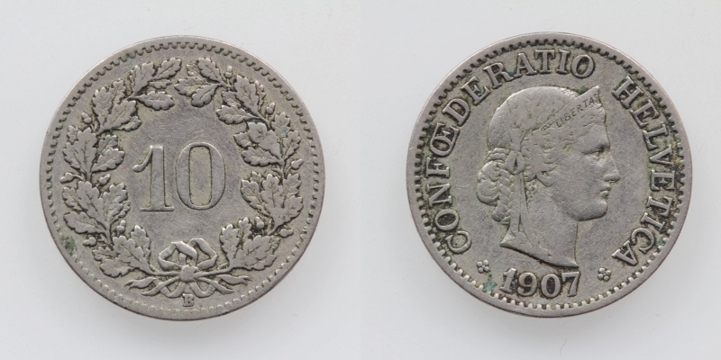 Schweiz 10 Rappen 1907 B