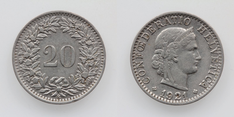 Schweiz 20 Rappen 1921 B