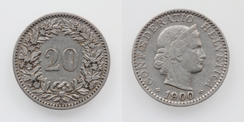 Schweiz 20 Rappen 1900 B