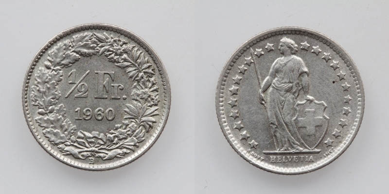 Schweiz 50 Rappen 1/2 Franken 1960 B