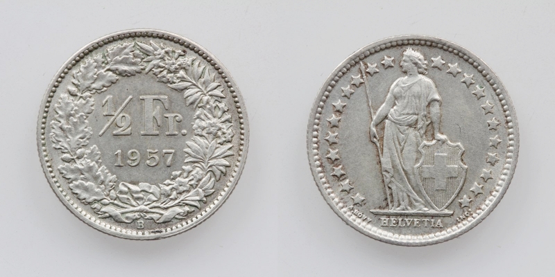 Schweiz 50 Rappen 1/2 Franken 1957 B