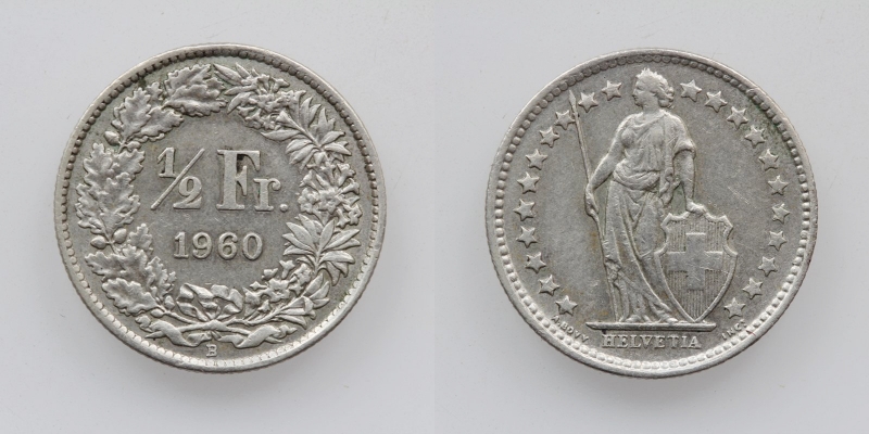 Schweiz 50 Rappen 1/2 Franken 1960 B