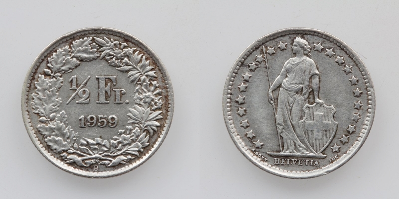 Schweiz 50 Rappen 1/2 Franken 1959 B