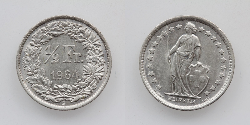 Schweiz 50 Rappen 1/2 Franken 1964 B